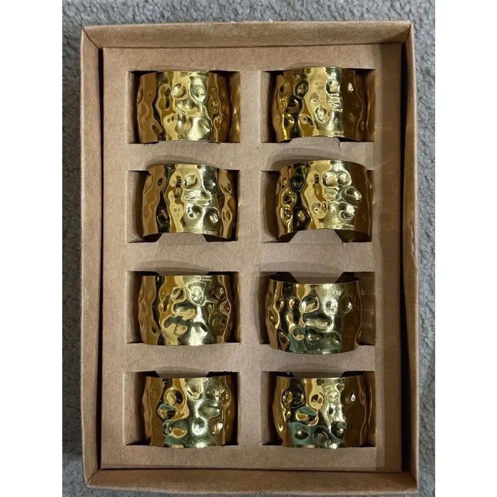 Tahari Home Gold Hammered Metal Napkin Rings Set of 8!
